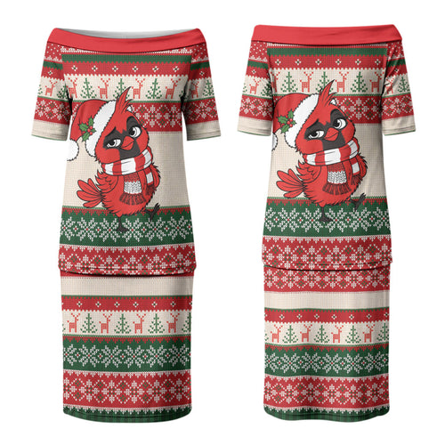 Aussie Cardinal Christmas Couples Matching Puletasi and Long Sleeve Button Shirt Festive Knitted Pattern Inspired