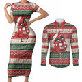 Aussie Cardinal Christmas Couples Matching Short Sleeve Bodycon Dress and Long Sleeve Button Shirt Festive Knitted Pattern Inspired