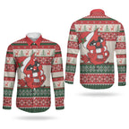 Aussie Cardinal Christmas Couples Matching Short Sleeve Bodycon Dress and Long Sleeve Button Shirt Festive Knitted Pattern Inspired