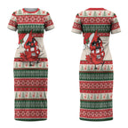 Aussie Cardinal Christmas Couples Matching Short Sleeve Bodycon Dress and Long Sleeve Button Shirt Festive Knitted Pattern Inspired