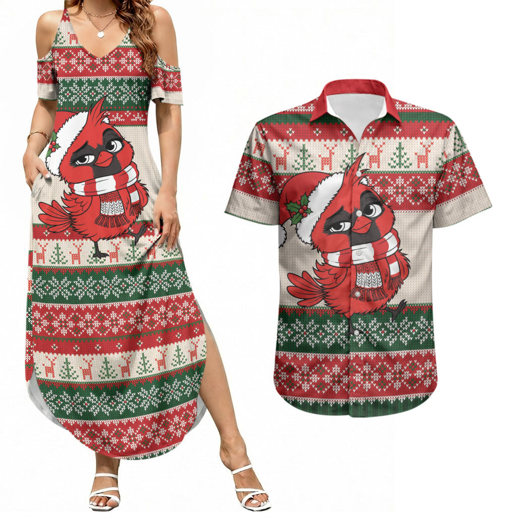 Aussie Cardinal Christmas Couples Matching Summer Maxi Dress and Hawaiian Shirt Festive Knitted Pattern Inspired