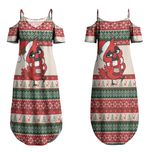 Aussie Cardinal Christmas Couples Matching Summer Maxi Dress and Hawaiian Shirt Festive Knitted Pattern Inspired