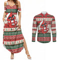 Aussie Cardinal Christmas Couples Matching Summer Maxi Dress and Long Sleeve Button Shirt Festive Knitted Pattern Inspired