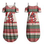 Aussie Cardinal Christmas Couples Matching Summer Maxi Dress and Long Sleeve Button Shirt Festive Knitted Pattern Inspired
