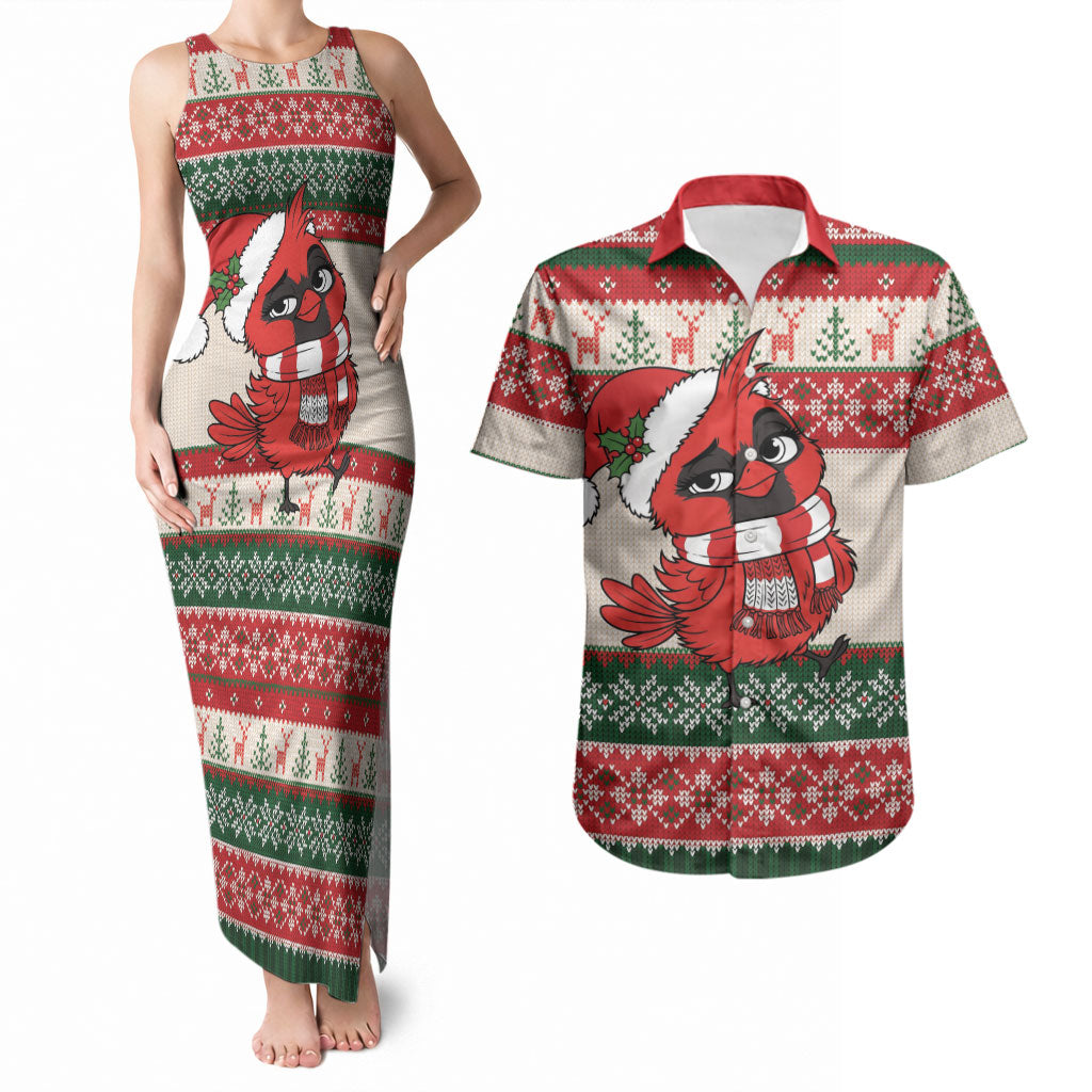 Aussie Cardinal Christmas Couples Matching Tank Maxi Dress and Hawaiian Shirt Festive Knitted Pattern Inspired