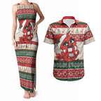 Aussie Cardinal Christmas Couples Matching Tank Maxi Dress and Hawaiian Shirt Festive Knitted Pattern Inspired