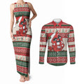 Aussie Cardinal Christmas Couples Matching Tank Maxi Dress and Long Sleeve Button Shirt Festive Knitted Pattern Inspired