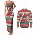 Aussie Cardinal Christmas Couples Matching Tank Maxi Dress and Long Sleeve Button Shirt Festive Knitted Pattern Inspired