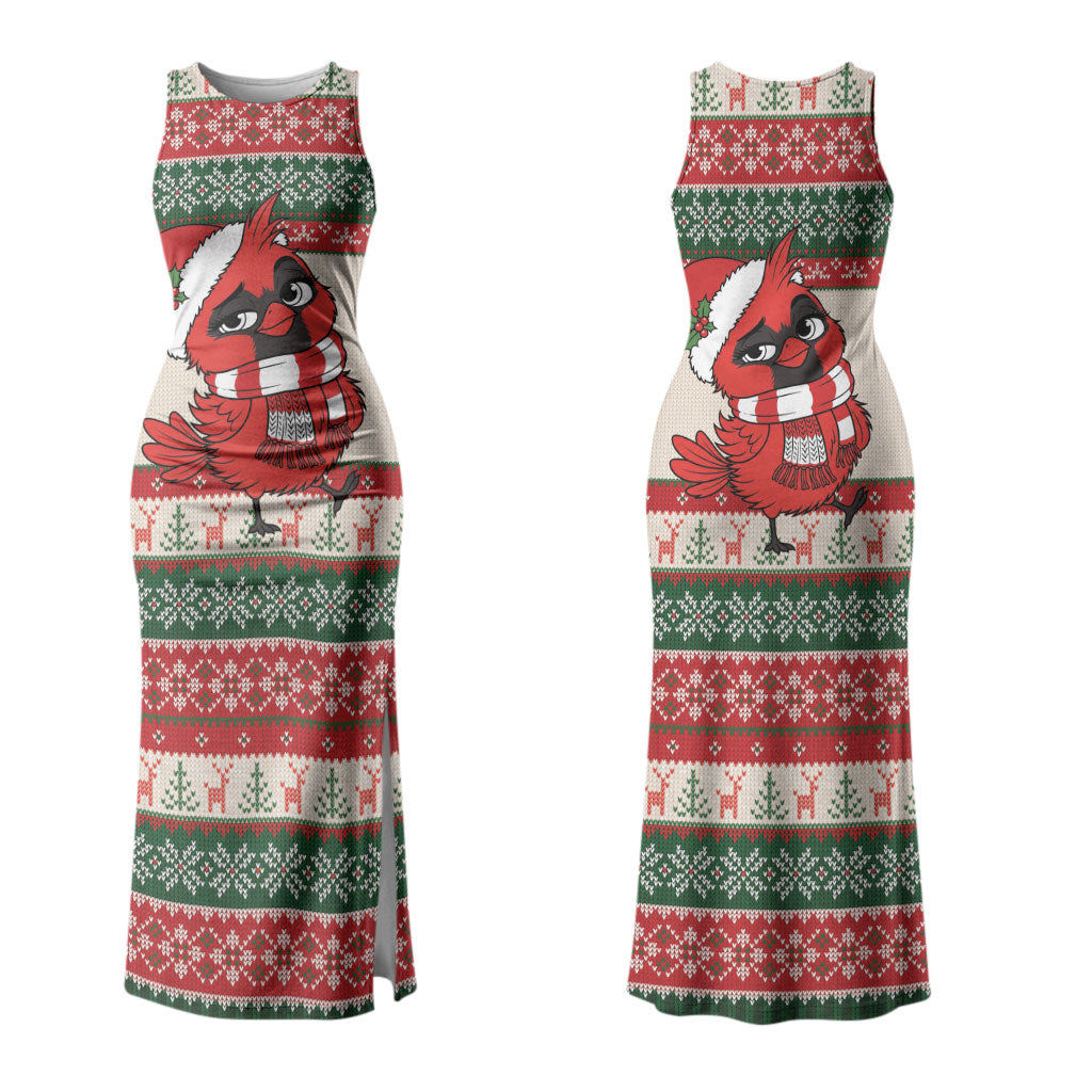 Aussie Cardinal Christmas Couples Matching Tank Maxi Dress and Long Sleeve Button Shirt Festive Knitted Pattern Inspired