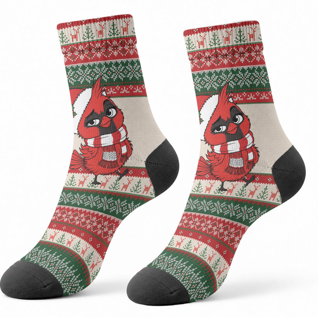 Aussie Cardinal Christmas Crew Socks Festive Knitted Pattern Inspired
