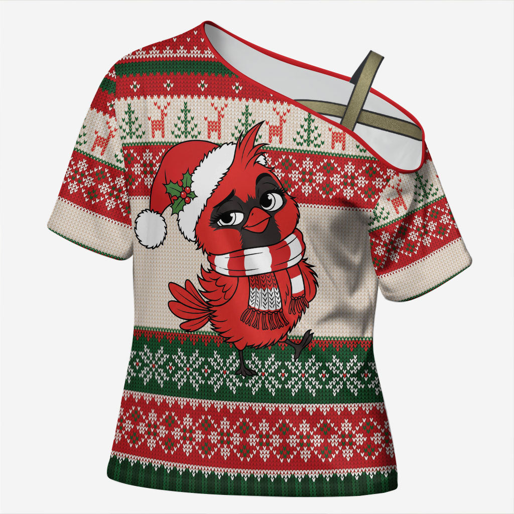 Aussie Cardinal Christmas Cross Shoulder Shirt Festive Knitted Pattern Inspired