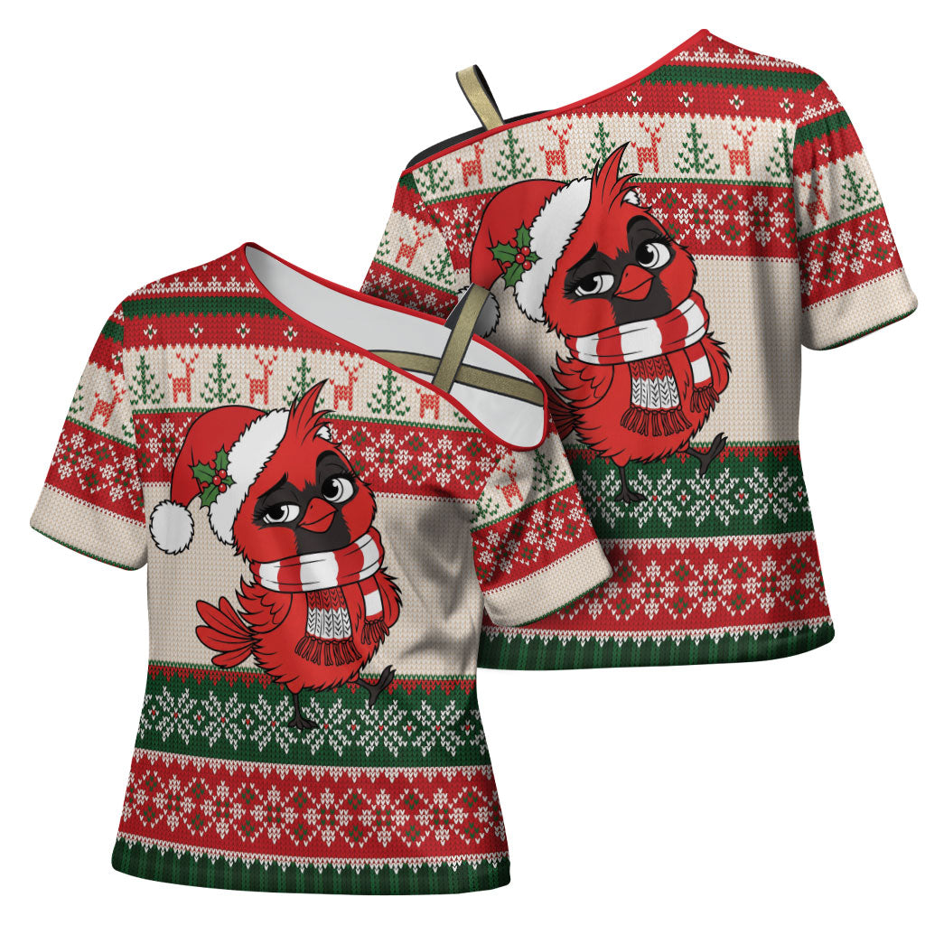 Aussie Cardinal Christmas Cross Shoulder Shirt Festive Knitted Pattern Inspired