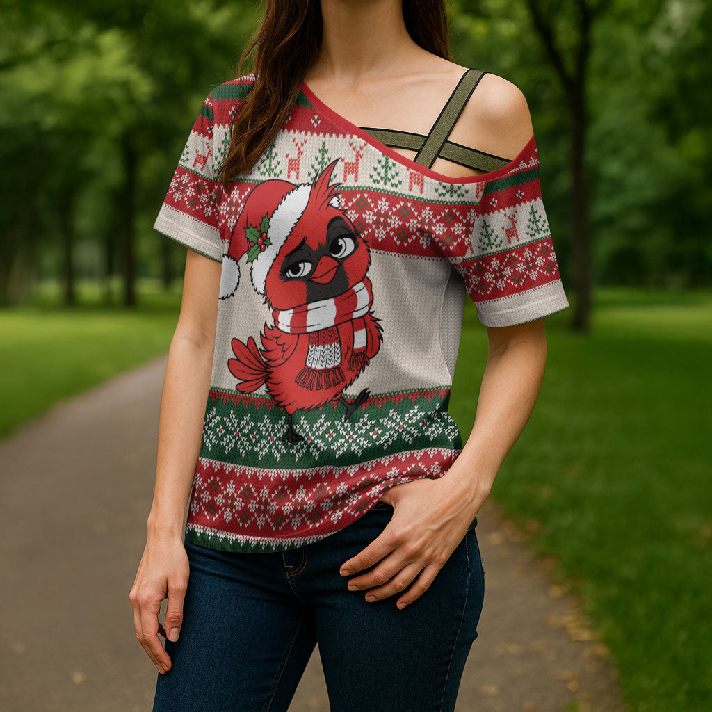 Aussie Cardinal Christmas Cross Shoulder Shirt Festive Knitted Pattern Inspired