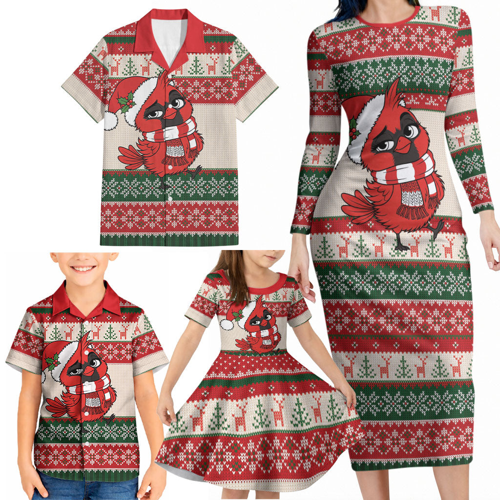 Aussie Cardinal Christmas Family Matching Long Sleeve Bodycon Dress and Hawaiian Shirt Festive Knitted Pattern Inspired