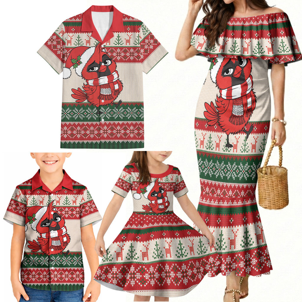 Aussie Cardinal Christmas Family Matching Mermaid Dress and Hawaiian Shirt Festive Knitted Pattern Inspired