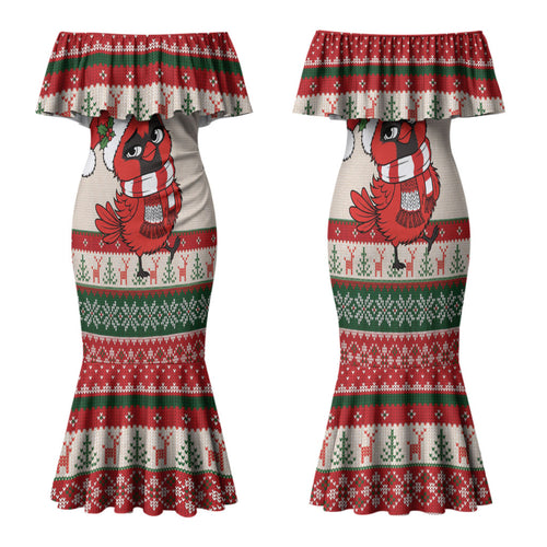 Aussie Cardinal Christmas Family Matching Mermaid Dress and Hawaiian Shirt Festive Knitted Pattern Inspired