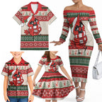 Aussie Cardinal Christmas Family Matching Off The Shoulder Long Sleeve Dress and Hawaiian Shirt Festive Knitted Pattern Inspired