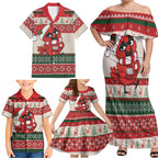 Aussie Cardinal Christmas Family Matching Off Shoulder Maxi Dress and Hawaiian Shirt Festive Knitted Pattern Inspired