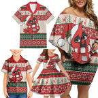 Aussie Cardinal Christmas Family Matching Off Shoulder Short Dress and Hawaiian Shirt Festive Knitted Pattern Inspired