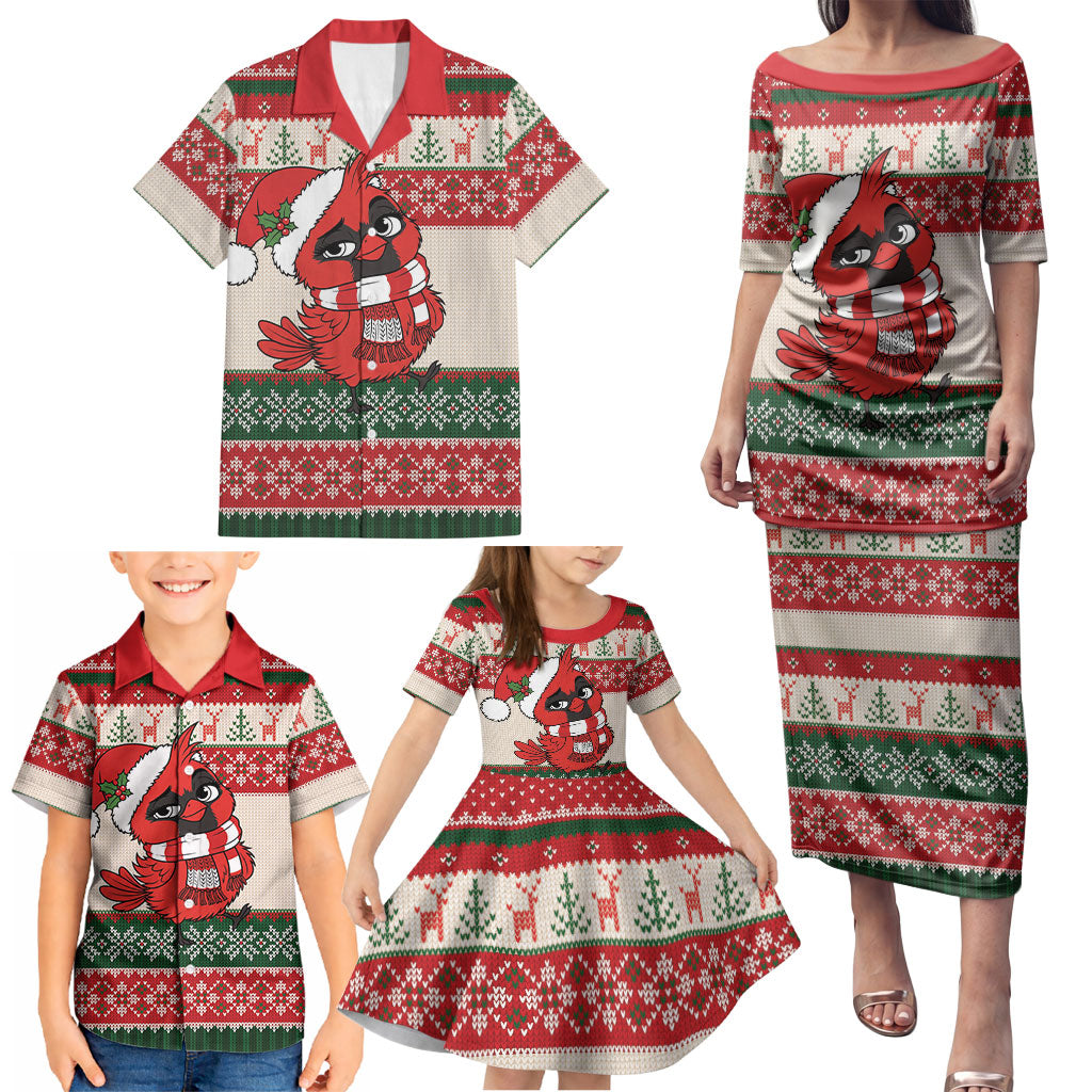 Aussie Cardinal Christmas Family Matching Puletasi and Hawaiian Shirt Festive Knitted Pattern Inspired