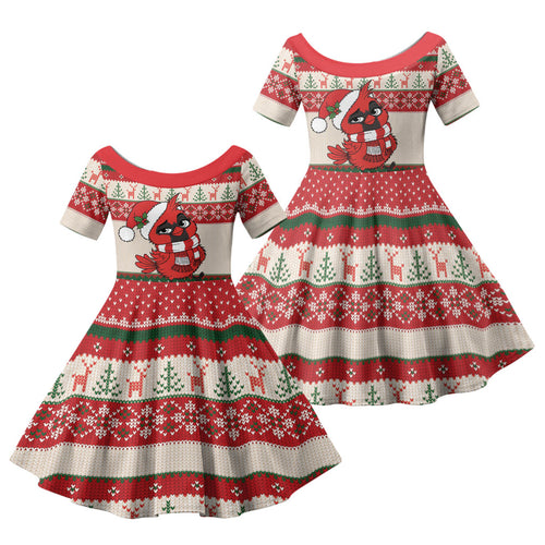 Aussie Cardinal Christmas Family Matching Puletasi and Hawaiian Shirt Festive Knitted Pattern Inspired