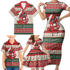Aussie Cardinal Christmas Family Matching Short Sleeve Bodycon Dress and Hawaiian Shirt Festive Knitted Pattern Inspired