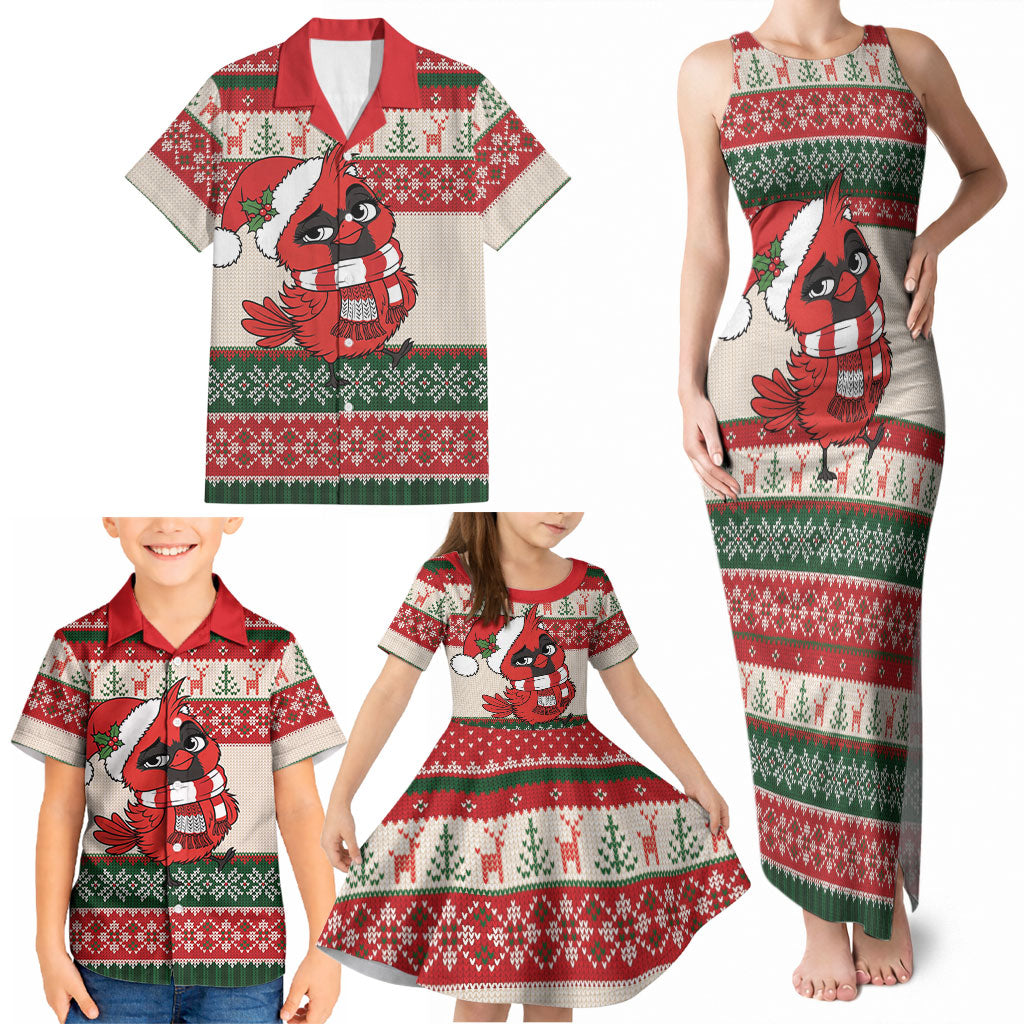 Aussie Cardinal Christmas Family Matching Tank Maxi Dress and Hawaiian Shirt Festive Knitted Pattern Inspired
