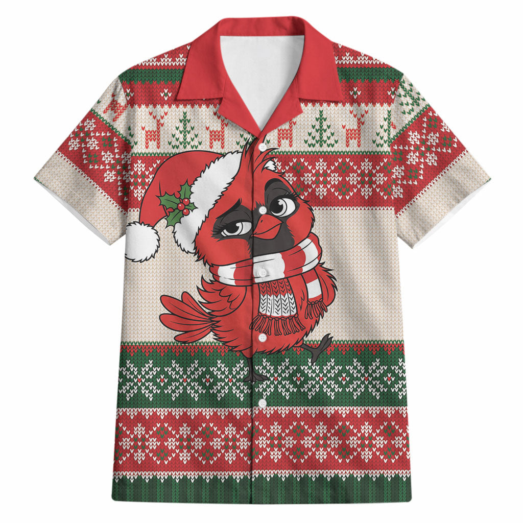 Aussie Cardinal Christmas Hawaiian Shirt Festive Knitted Pattern Inspired
