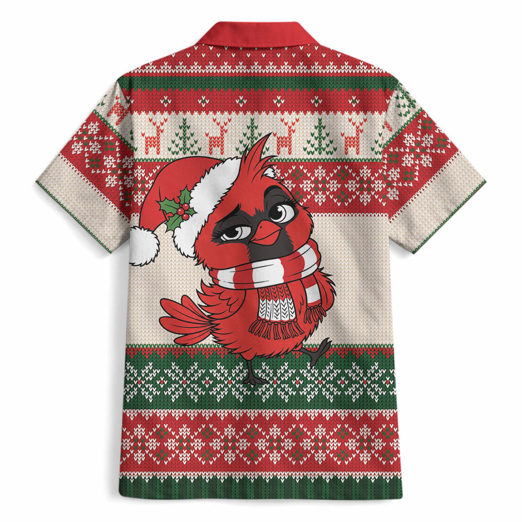 Aussie Cardinal Christmas Hawaiian Shirt Festive Knitted Pattern Inspired