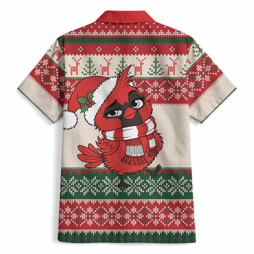 Aussie Cardinal Christmas Hawaiian Shirt Festive Knitted Pattern Inspired