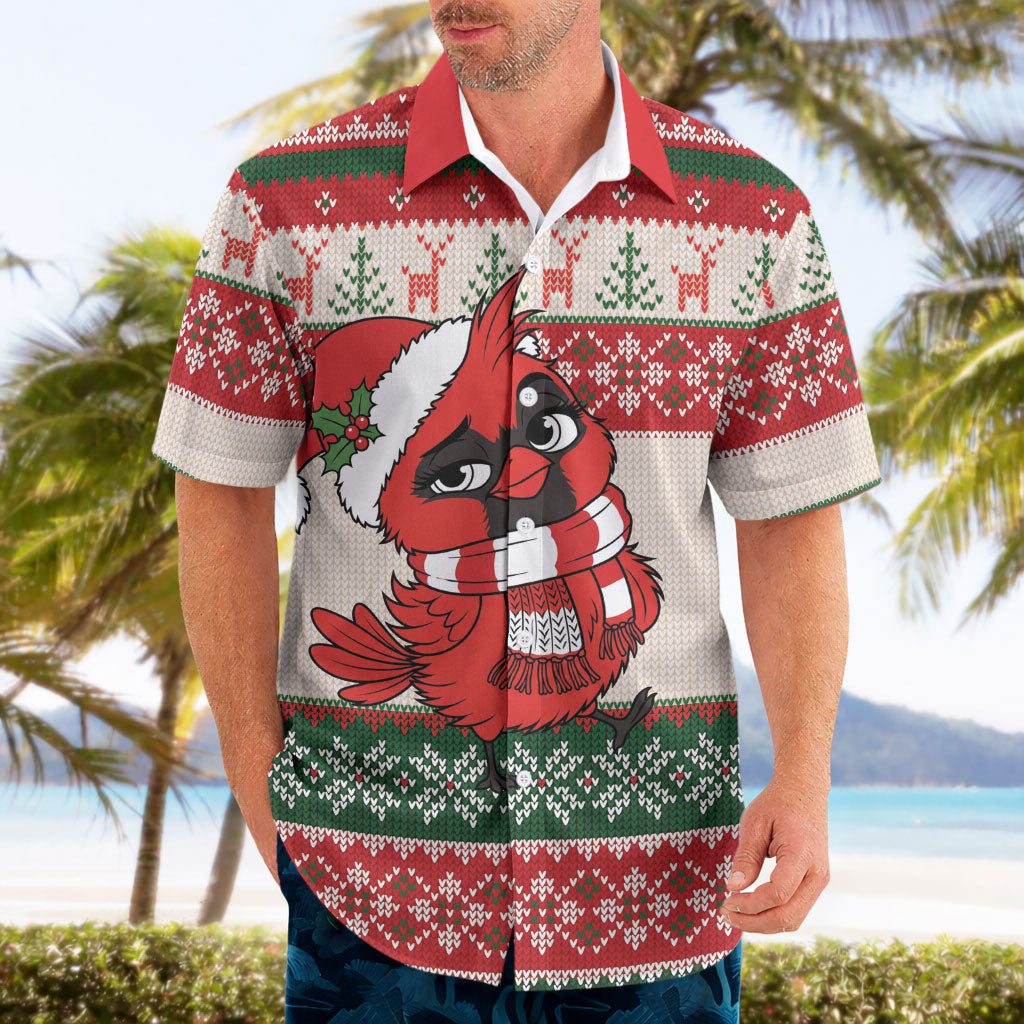 Aussie Cardinal Christmas Hawaiian Shirt Festive Knitted Pattern Inspired