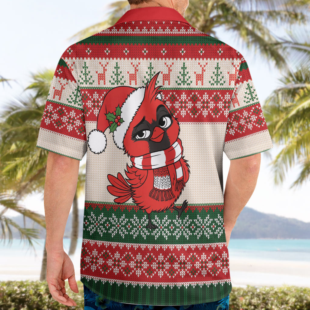 Aussie Cardinal Christmas Hawaiian Shirt Festive Knitted Pattern Inspired