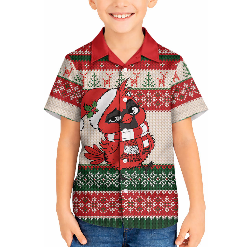 Aussie Cardinal Christmas Hawaiian Shirt Festive Knitted Pattern Inspired