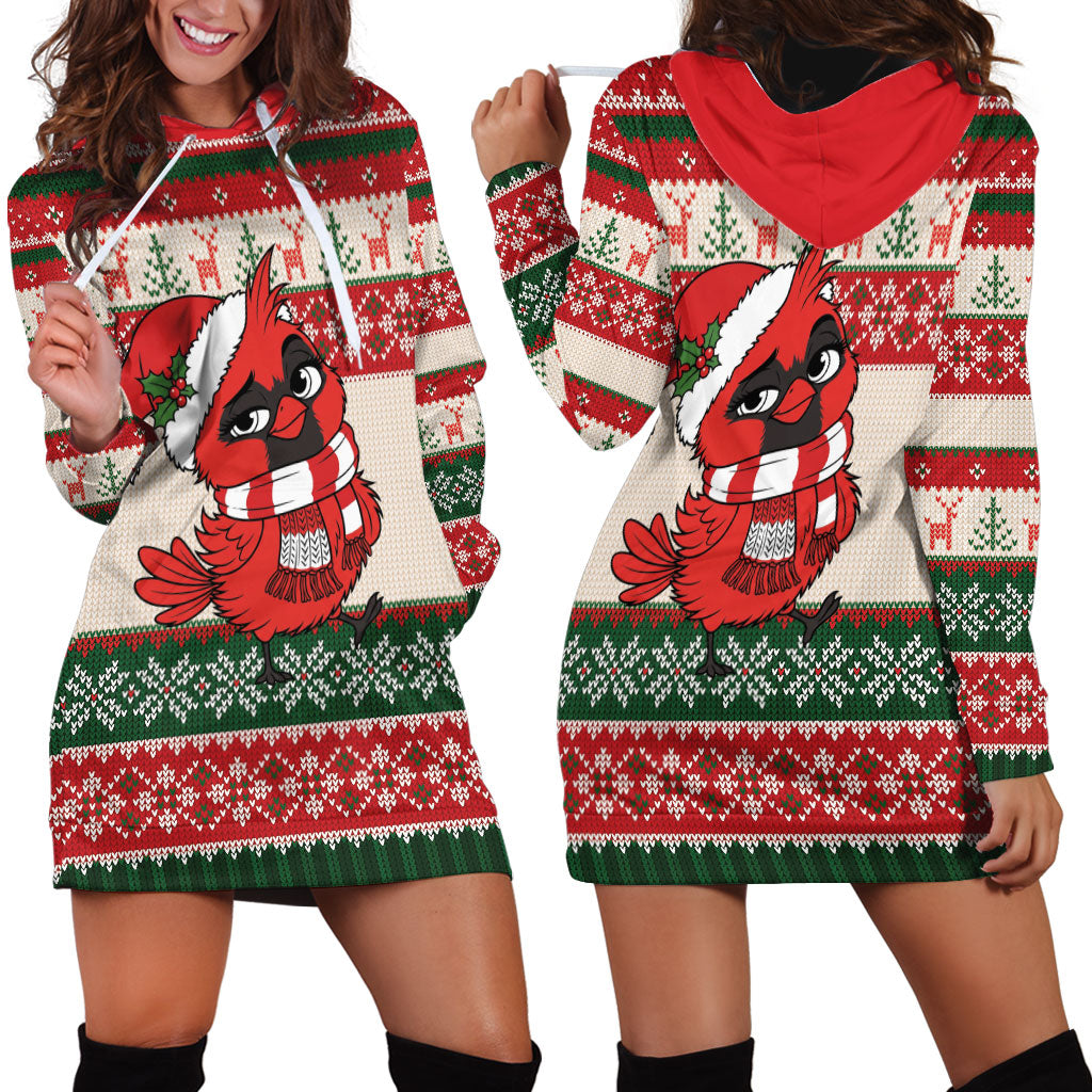 Aussie Cardinal Christmas Hoodie Dress Festive Knitted Pattern Inspired