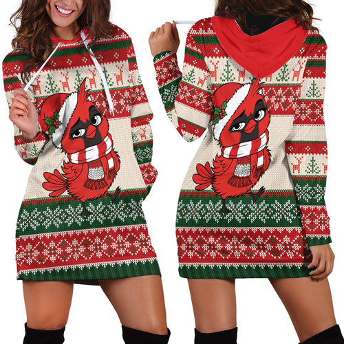 Aussie Cardinal Christmas Hoodie Dress Festive Knitted Pattern Inspired
