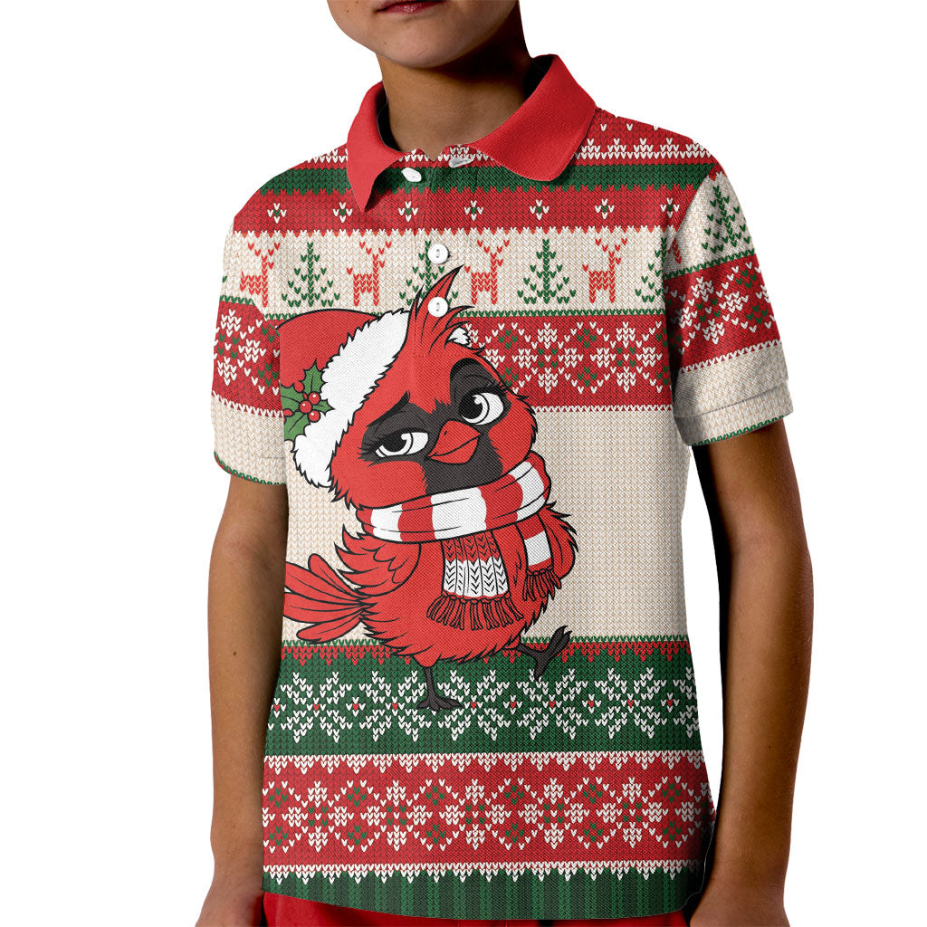 Aussie Cardinal Christmas Kid Polo Shirt Festive Knitted Pattern Inspired