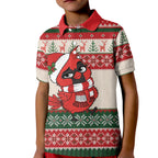 Aussie Cardinal Christmas Kid Polo Shirt Festive Knitted Pattern Inspired