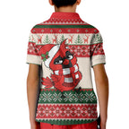 Aussie Cardinal Christmas Kid Polo Shirt Festive Knitted Pattern Inspired