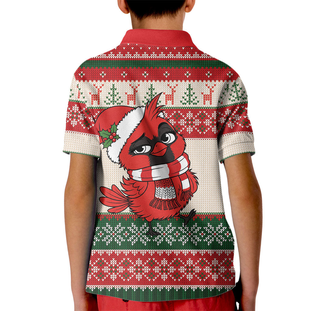 Aussie Cardinal Christmas Kid Polo Shirt Festive Knitted Pattern Inspired