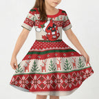 Aussie Cardinal Christmas Kid Short Sleeve Dress Festive Knitted Pattern Inspired