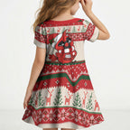 Aussie Cardinal Christmas Kid Short Sleeve Dress Festive Knitted Pattern Inspired