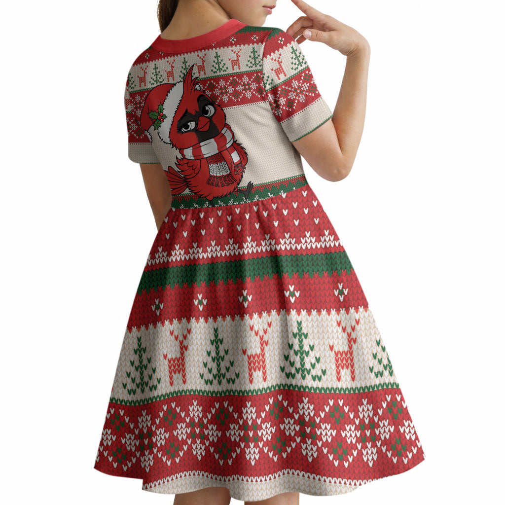 Aussie Cardinal Christmas Kid Short Sleeve Dress Festive Knitted Pattern Inspired