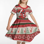 Aussie Cardinal Christmas Kid Short Sleeve Dress Festive Knitted Pattern Inspired