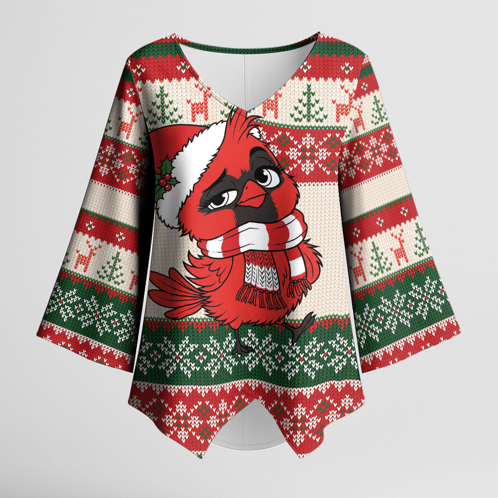 Aussie Cardinal Christmas Kimono Sleeve Blouse Festive Knitted Pattern Inspired