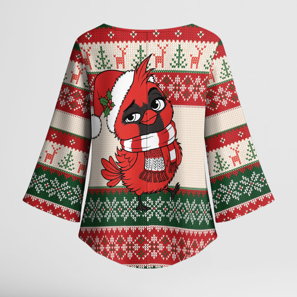 Aussie Cardinal Christmas Kimono Sleeve Blouse Festive Knitted Pattern Inspired