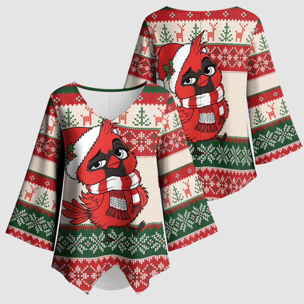 Aussie Cardinal Christmas Kimono Sleeve Blouse Festive Knitted Pattern Inspired