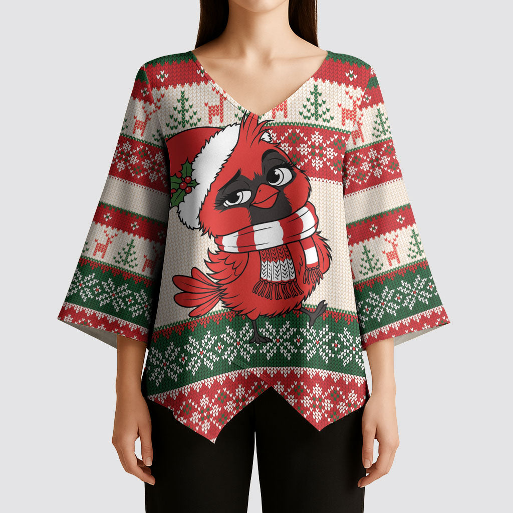 Aussie Cardinal Christmas Kimono Sleeve Blouse Festive Knitted Pattern Inspired