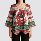 Aussie Cardinal Christmas Kimono Sleeve Blouse Festive Knitted Pattern Inspired
