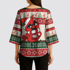 Aussie Cardinal Christmas Kimono Sleeve Blouse Festive Knitted Pattern Inspired
