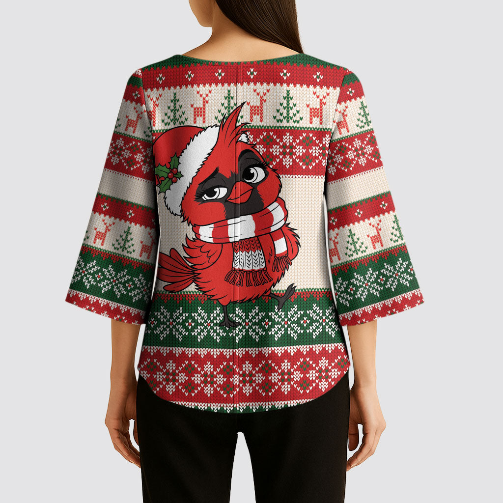 Aussie Cardinal Christmas Kimono Sleeve Blouse Festive Knitted Pattern Inspired